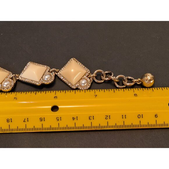 Lulu Frost Necklace & Bracelet W/ Cream Enamel Faux Pearl Accents & Rhinestones - Picture 7 of 10